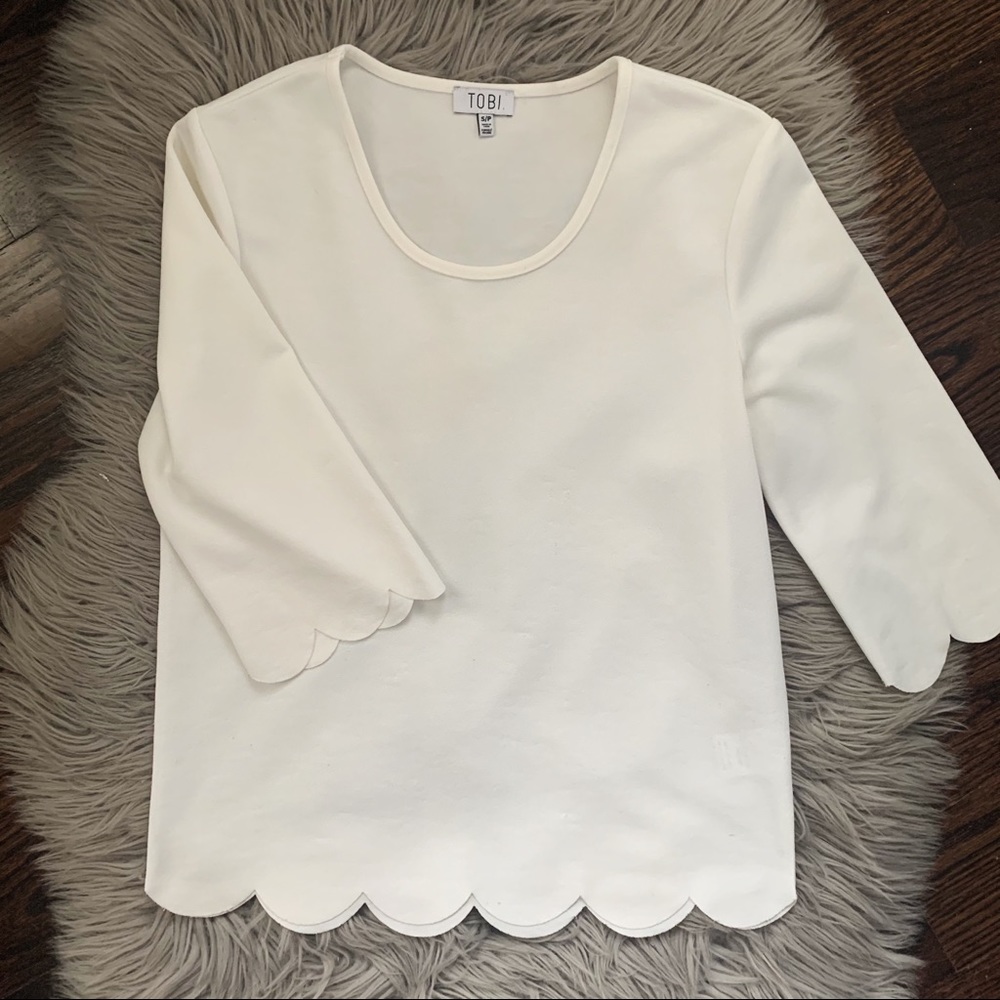 Tobi | White Scalloped Blouse
